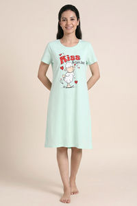 Zivame Farm Lore Knit Cotton Knee Length Nightdress - Honey Dew — thumbnail 1